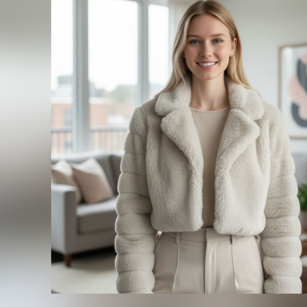 Elegant Off White Fuzzy Jacket Size Large
